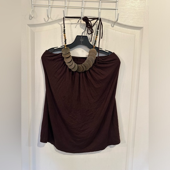 XXI vintage y2k Brown wood beaded neck halter top no size tag see measurements - Picture 1 of 6